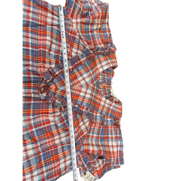 Terra & Sky Plus 4X Short Sleeve Plaid Ruffle Blouse Red Blue Cotton Top NWT - Picture 12 of 15